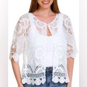 Chris McLaughlin White Crochet Open Front Cardigan XL